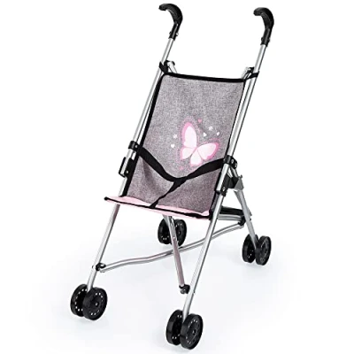 Immagine di Bayer Design 30533AA Buggy, carrozzina per bambole, doppie ruote, grigio, farfalla