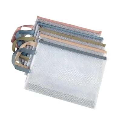 Immagine di Copechilla Tasca portadocumenti A4 con cerniera 5 pezzi colori Cartella PVC trasparente Borsa zip impermeabile a rete plastica per forniture ufficio viaggi