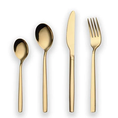 Immagine di set di posate placcato oro 24 titanio Berglander, dorate, in argento, servizio per 6 (oro lucido)