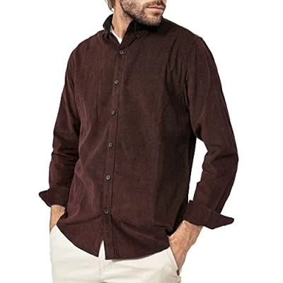 Immagine di Indicode Uomini Ryan Shirt Camicia in Velluto a Coste di Cotone Dk Brown L