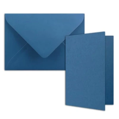 Immagine di 75 biglietti pieghevoli formato DIN B6 con buste, colore blu reale, 120 x 170 mm, ideali per di invito, matrimonio, battesimo, comunione, cresima. Marchio: FarbenFroh