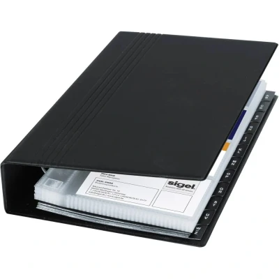 Immagine di Sigel VZ300 Raccoglitore ad anelli per biglietti da visita 200 Schede (L x A P) 147 265 44 mm Nero (opaco) Plastica
