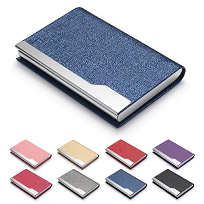 Immagine di FACATH porta biglietti da visita carte di credito in pelle PU lusso e custodia multi carta acciaio inox, sottile credito, con chiusura magnetica, blu