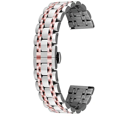 Immagine di Kai Tian Tapered Watch Band Deployment Buckle 20mm Cinturino di ricambio Braccialetti in acciaio inossidabile per donna Uomo Argento Oro rosa