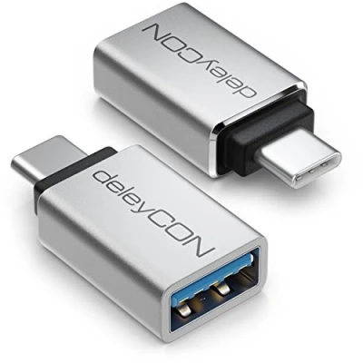 Immagine di deleyCON USB C a Adattatore OTG (2 Pezzi) In Alluminio 5 Gbit/s Thunderbolt 3/4 3.0 per iPhone 15 Pro Max MacBook Air 2023 iPad Mini iMac Argento
