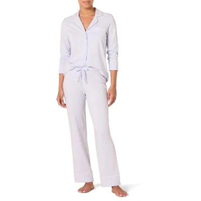 Immagine di Amazon Essentials Camicia a Maniche Lunghe in Modal di Cotone e Pigiama Tutta Lunghezza Donna, Celeste, 4XL Plus