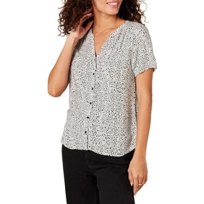 Immagine di Amazon Essentials Camicetta in Tessuto a Maniche Corte Donna, Nero Bianco Animalier, L