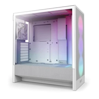 Immagine di NZXT H5 Flow RGB Case per PC da gaming mid tower ATX compatto Flusso d&#039;aria elevato Ventola F360 Core (CV) inclusa Supporto radiatori 360 mm (anteriore) Bianco