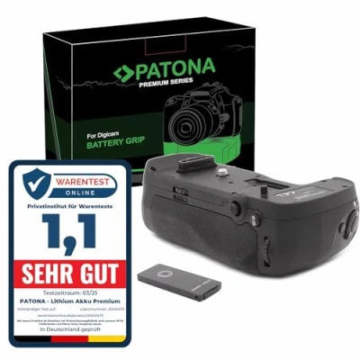 Immagine di PATONA 1493 Impugnatura per batteria Nikon MB D18 D850 con telecomando a infrarossi (scomparto 1x EN EL15 o EL18A / 8x AA)