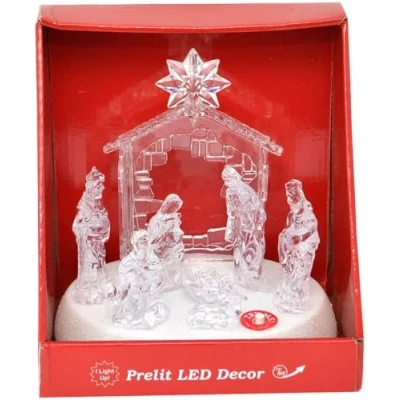 Immagine di SHATCHI Scultura Natalizia con presepe Musicale in Acrilico, luci a LED, 20 cm, Colore: Bianco