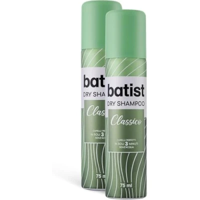 Immagine di Batist Shampoo secco Classico, a ravvivante per capelli perfetti in soli 3 minuti, senz&#039;acqua, adatto tutti i tipi di capelli, 2x75 ml, Made Italy