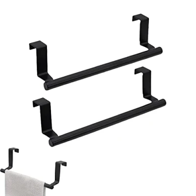 Immagine di 2 Pezzi Portasciugamani Nero, In Acciaio Inox, Da Parete, Porta Asciugamani Appendere, Sopra La Porta, per Ante Di Armadietti, Cucine, Bagni