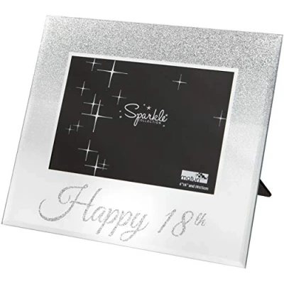 Immagine di Cornice portafoto Maturi con glitter argento, specchiata 10 x 15 cm, regalo &#039;Happy 18th&#039;
