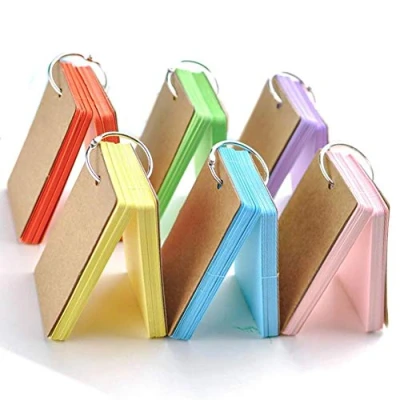 Immagine di TOP Pindu schede Flash, confezione da 6, 300 pezzi, per studio o revisione, indice, carta kraft, promemoria, appunti al volo, con anello in metallo, 6 colori