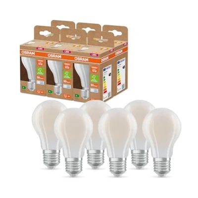 Immagine di OSRAM Lampada LED SUPERSTAR+ CLASSIC A GL FR 75 con attacco E27, bianco, 5 W, 1055 lm, 4000 K, luce bianca fredda, fino al 60% di risparmio energetico, confezione da 6