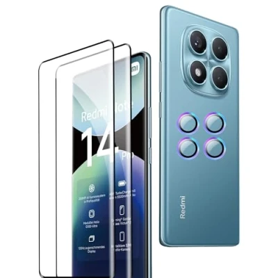 Immagine di Rojeuinn Vetro Temperato per Xiaomi Redmi Note 14 Pro 4G Pellicola Protettiva,2 Pezzi Temperato+Fotocamera Posteriore,Anti Scratch,Durezza 9H