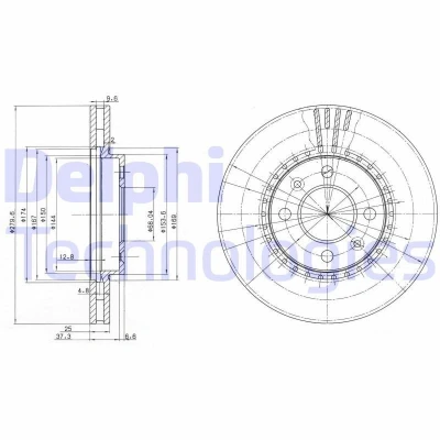 Immagine di DELPHI BG2619 Disco freno 280 25 4 ventilato Oleato non trattato senza cuscinetto ruota, anello sensore ABS