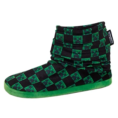 Immagine di MINECRAFT Stivaletti Ragazzi Ciabatte per Bambini Creeper Gamer Foderate in Pile Nero/Verde 11 UK Bambino
