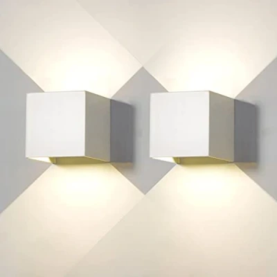 Immagine di 2 Pezzi Applique da Parete Esterno Interno LED Lampada Moderno Bianco 20W 4000K Luce Naturale Muro IP65 Impermeabile Quadrata Alluminio su Giù Regolabile Design Facile Installare