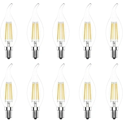 Immagine di WULUN E14 Lampadine Filamento a LED, 6W, Equivalenti 60W, 600LM, Luce Bianca Calda 2700K, C35 Forma di Fiamma, Vetro Vintge, Dimmerabile, Confezione 10 Pezzi