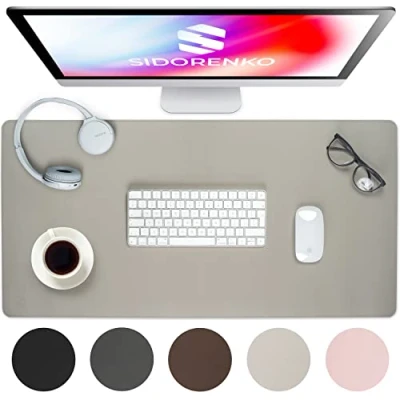 Immagine di SIDORENKO Desk Pad in Pelle PU 80x40cm Grigio Chiaro Tappetino da scrivania con Bordi cuciti Grande per Mouse XXL