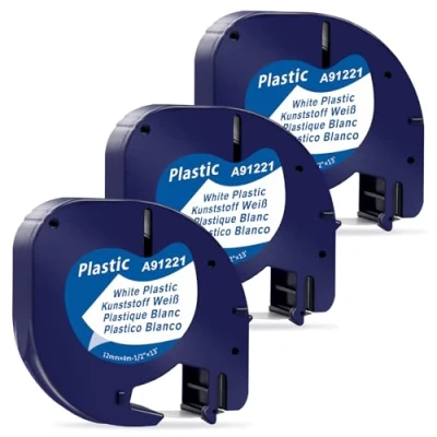 Immagine di MarkField Compatibile in Sostituzione di Dymo LetraTag 12 mm x 4 m Nastro per Etichette Plastica, Nero su Bianco, Nastri S0721610 91201, Letra Tag LT 110T 100H 2000 Plus