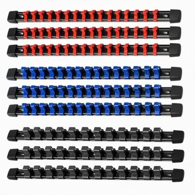 Immagine di ACEBON Set di 9 binari per chiavi a bussola con 129 clip inserti 6,3 mm (1/4&quot;), 10 (3/8&quot;), 12,5 (1/2&quot;), organizer