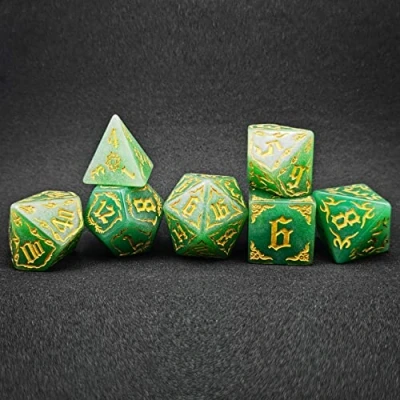 Immagine di Bescon Giant Fire Patterned DND Dice Set 1 Inch (25MM) Jade Set, Oversized D&amp;D for Dungeons and Dragons Role Playing Games