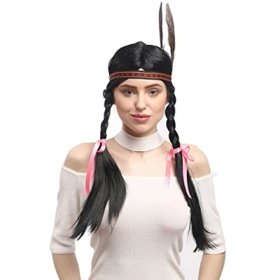 Immagine di WIG ME UP WG 7001 ZA103 Parrucca Donna Nero Carnevale Indiano Indiana Squaw Lunghe Trecce Fascetta Piuma 60 cm
