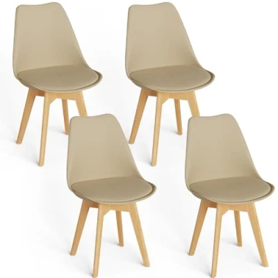 Immagine di FRUOGO Set di 4 sedie da sala pranzo con gambe in legno massello faggio, design scandinavo, comodo cuscino per pranzo, cucina, soggiorno, camera letto