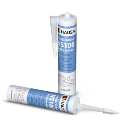 Immagine di HAUSA silicone sanitario HS100 bianco 2 x 310 ml sigillante per fughe altamente elastico bagno doccia cucina acetato impermeabile in cartuccia sigillare stuccatura