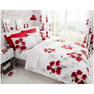 Immagine di GC GAVENO CAVAILIA Set di Biancheria da Letto Reversibile a Pois per Matrimoniale, Copripiumino con Fiori, Traspirante, Colore: Rosso