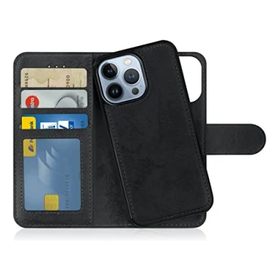 Immagine di MyGadget Cover per iPhone 14 Pro Custodia Libretto Magnetica Portafoglio Flip Wallet Case Porta Carte in Similpelle PU Removibile Grigio Nero