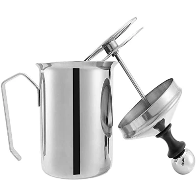 Immagine di Gvolatee 500 ml Montalatte,schiumalatte in acciaio inox doppia rete manuale latte Creamer Schiuma di