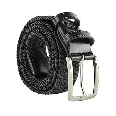 Immagine di Navigare Cintura Elastica Intrecciata Made in Italy, Uomo e Donna, Con Inserti Vera Pelle, 115cm (taglia 52 54), Grigio Scuro