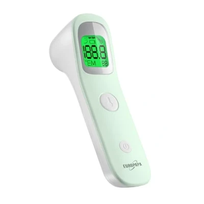 Immagine di EUROPAPA termometro febbre per bambini, adulti, frontale a infrarossi con allarme febbre, interruttore C/F, memoria 30 volte (Verde)