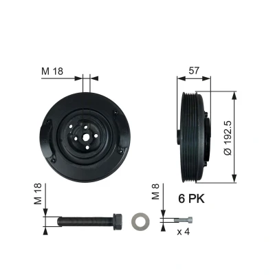 Immagine di GATES TVD1033A Puleggia Albero Motore 192,5 con accessori FleetRunner Micro V Stretch Fit VOLKSWAGEN: Transporter 4, LT 28 35 II Bus