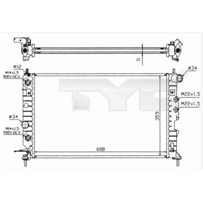 Immagine di TYC 725 0004 R Radiatore motore 610mm 360mm 32mm Trasmissione automatica Alette di raffreddamento montate meccanicamente OPEL: Vectra B SW