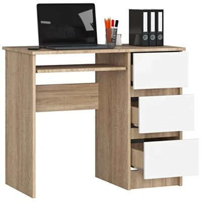 Immagine di BDW scrivania per computer con 3 cassetti e un cassetto estraibile tastiera. Una desktop o laptop, scuola ragazzi 90x77x50