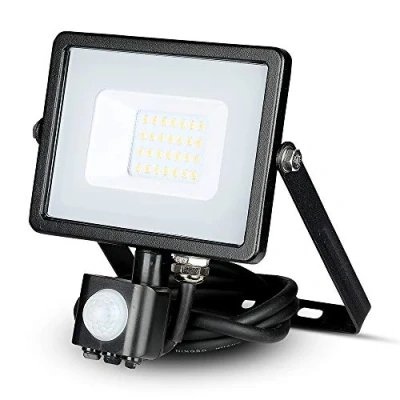Immagine di V TAC VT 20 S W, Faro LED Chip Samsung 20W con Sensore di Movimento e Crepuscolare Interruttore Manuale Bloccaggio Colore Nero 4000K IP65