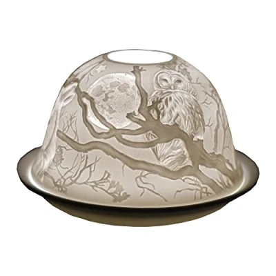 Immagine di Cello portacandele in porcellana a cupola, design gufo, uno splendido che proietta un&#039;immagine 3D. Adatto per essere utilizzato con lumini profumati e inodori. Regali le donne.