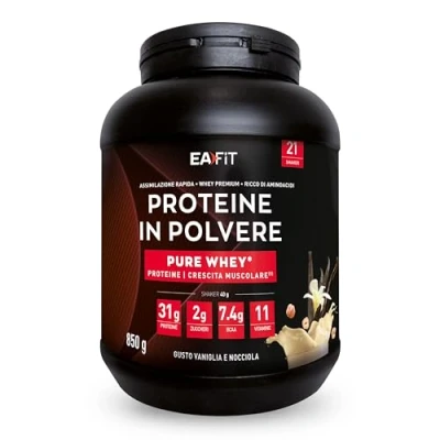 Immagine di Proteine in Polvere 32g di per uno shaker Whey Protein del siero latte 850g Gusto Vaniglia Nocciola Mass gainer EAFIT