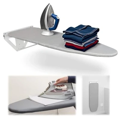 Immagine di mosegor Asse da stiro pieghevole a parete, 100 cm x 30 17 cm, girevole 90, con rivestimento resistente al calore, salvaspazio, veloce e semplice stirare, grigio