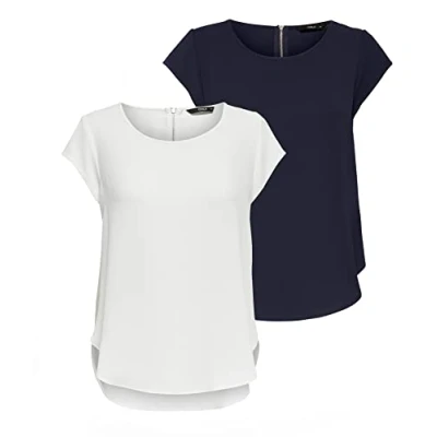 Immagine di ONLY Onlvic S/S Solid Aop Top Ptm, maglietta a maniche corte, Confezione da 2 (1 blazer blu navy/1 cloud dancer), 46