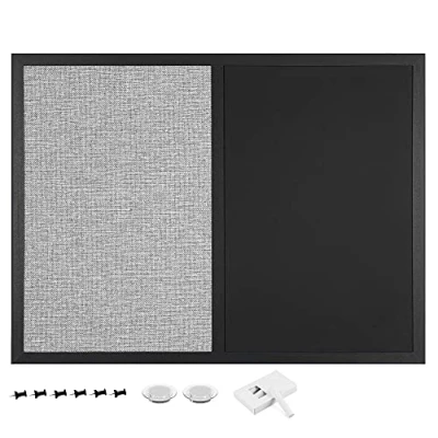 Immagine di Navaris Lavagnetta Combinata Ardesia e Tessuto Punta spilli Combo Lavagna Magnetica Nera Bacheca 60x45cm con Gessi Magneti Puntine Memo Board