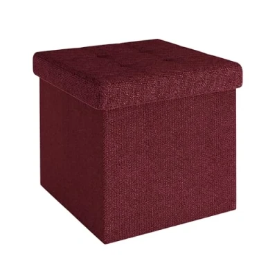 Immagine di INTIRILIFE pouf pieghevole 30x30x30 cm in ROSSO CILIEGIA Cubo sedile con vano portaoggetti e rivestimento tessuto cavità contenitore poggiapiedi pettorale