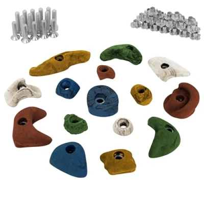 Immagine di ALPIDEX 15 Prese da Arrampicata in Kit principiante Viti e 30 Dadi Ragno compreso, Multicolore