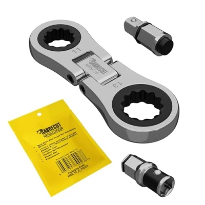 Immagine di SabreCut 1 x MRSC10 Dual Drive Flex 11 mm &amp; 13 piccolo micro cricchetto con 6,3 (1/4 &quot;) esagonale e 1/4&quot; Square adattatori in acciaio inox professionale 72 denti ingranaggio chiave