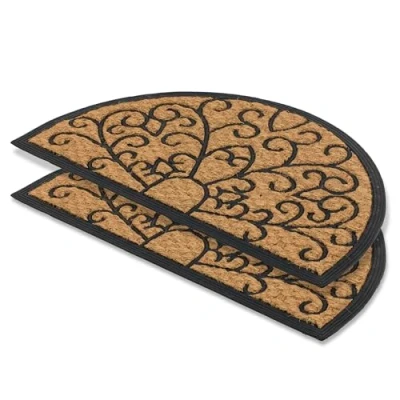 Immagine di zerbino antiscivolo per esterni resistente alle intemperie Coco Deluxe d&#039;ingresso in gomma e cocco 45x75 cm set di 2 semicircolare