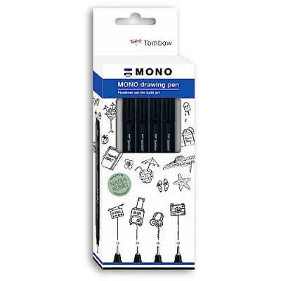 Immagine di Tombow Fineliner MONO Drawing Pen set Bold, inchiostro pigmentato, resistente all&#039;acqua e alla luce, per schizzi, illustrare disegnare, nero, di 4, WS EFL H B 4P